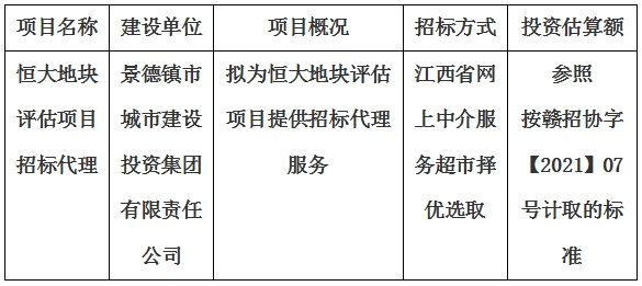 恒大地塊評估項(xiàng)目招標(biāo)代理計(jì)劃公告