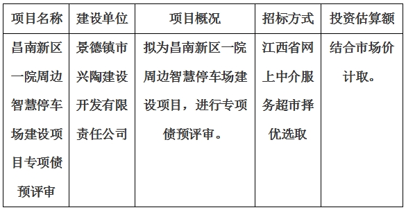 昌南新區一院周邊智慧停車場建設項目專項債預評審計劃公告